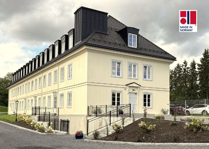 Fasaden av trebygget Nordfløyen ved Blindern Studenterhjem.