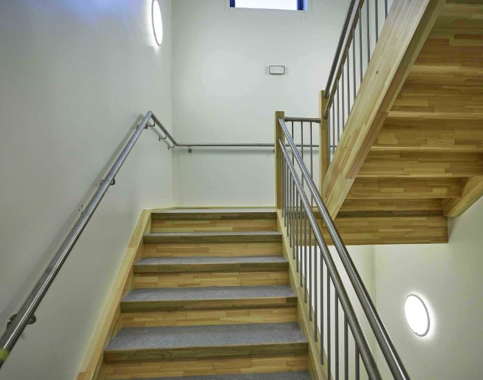 Trappeløp med perspektiv tatt nedenfra.