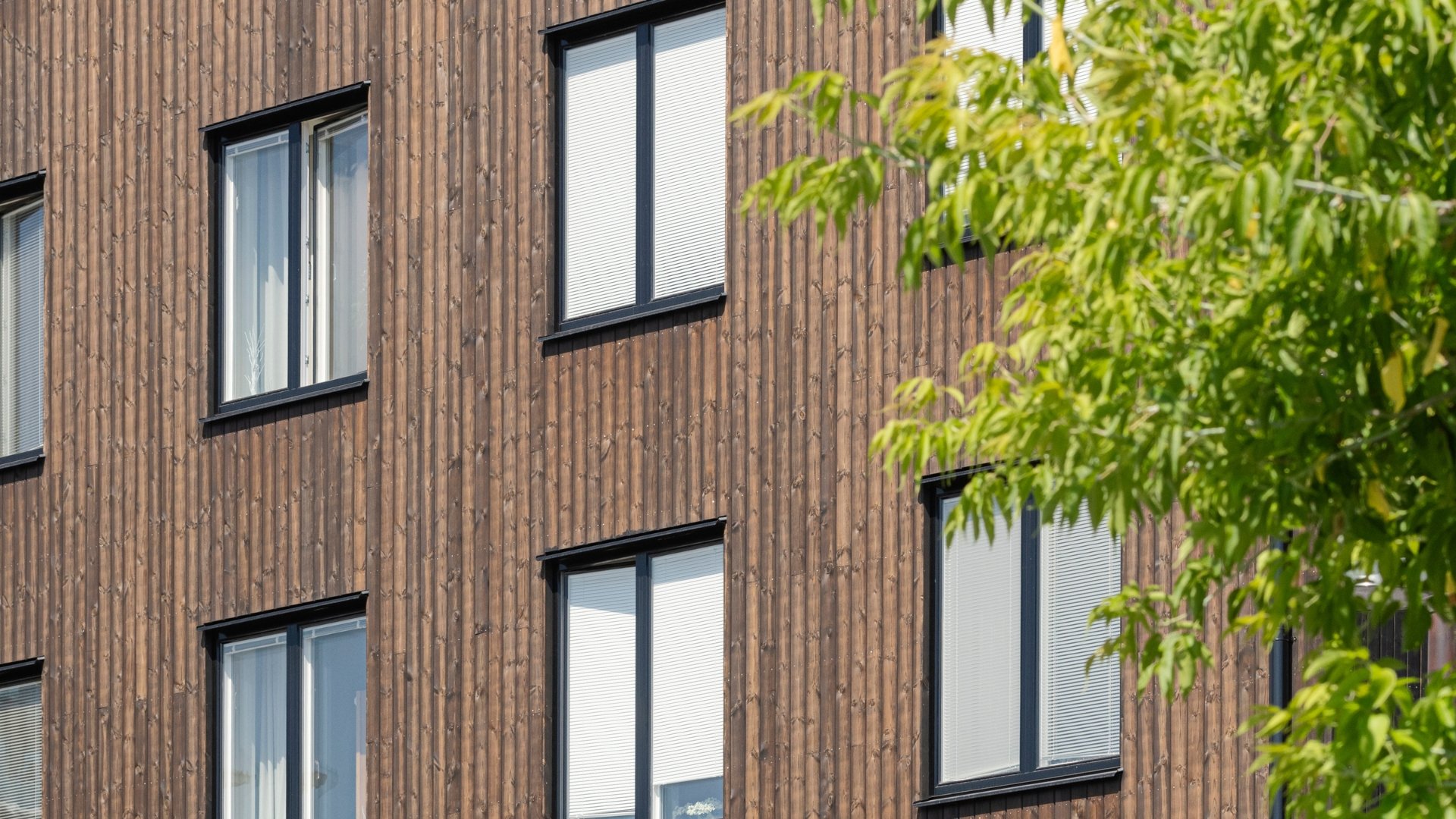 Fasad av svartpigmenterad ThermoWood.